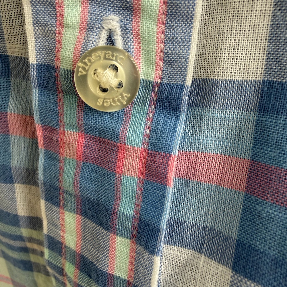 Vineyard Vines | Whale Shirt | Blue Pink Plaid Cotton Shirt | S 8-10 - Picture 5 of 8